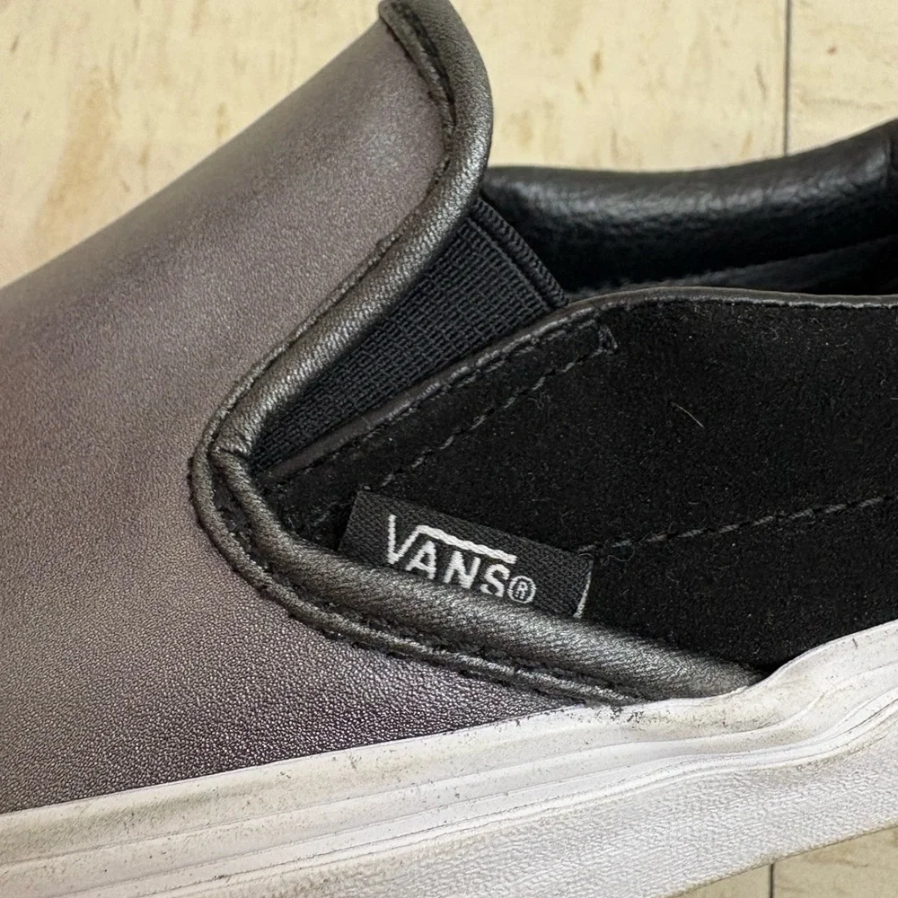 Vans Metallic Silver and Black Slip-Ons. SIZE  8.5